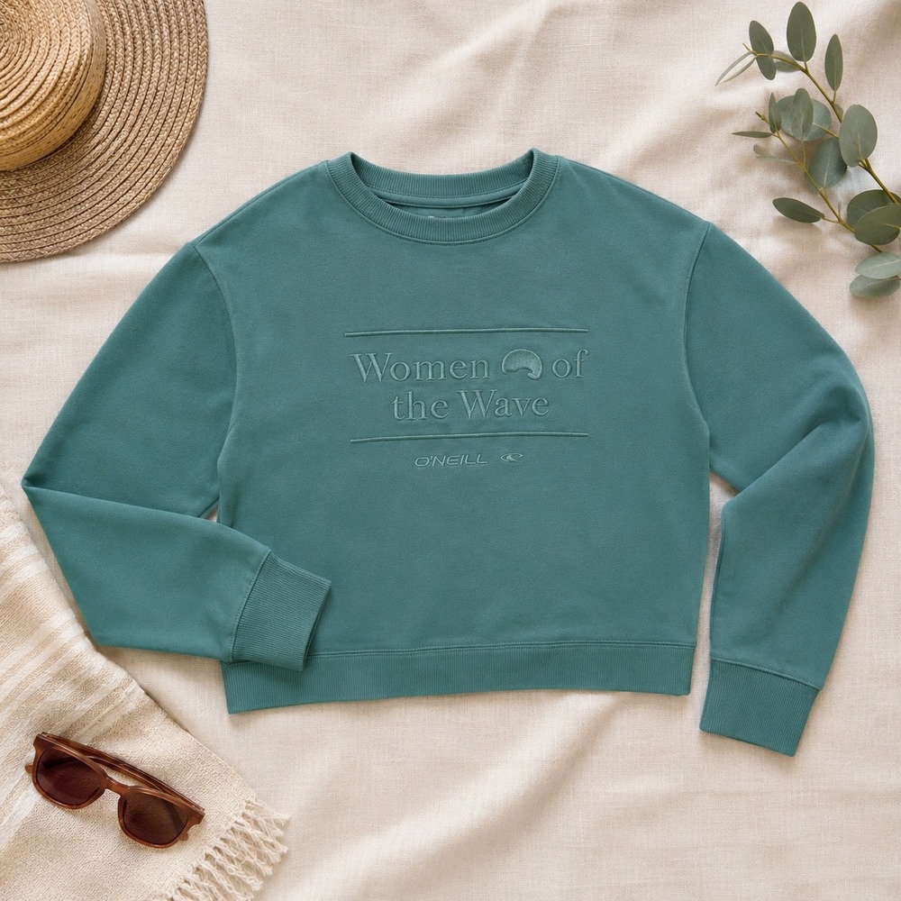 O'Neill Sweatshirt Womens S Teal Women of the Wave Sustainable Surf Beachy Crew